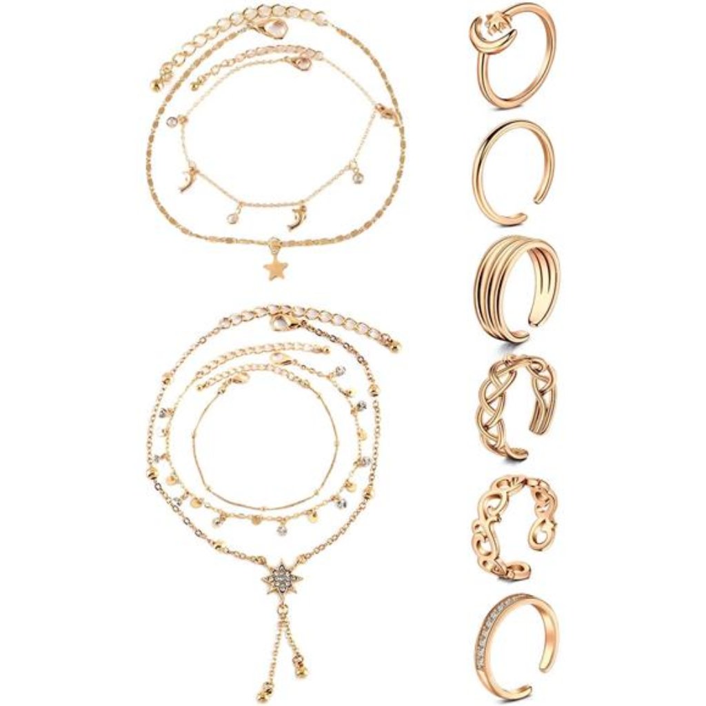 Toe Rings For Women Adjustable Open Toe Rings With Anklet Set Cz Flower